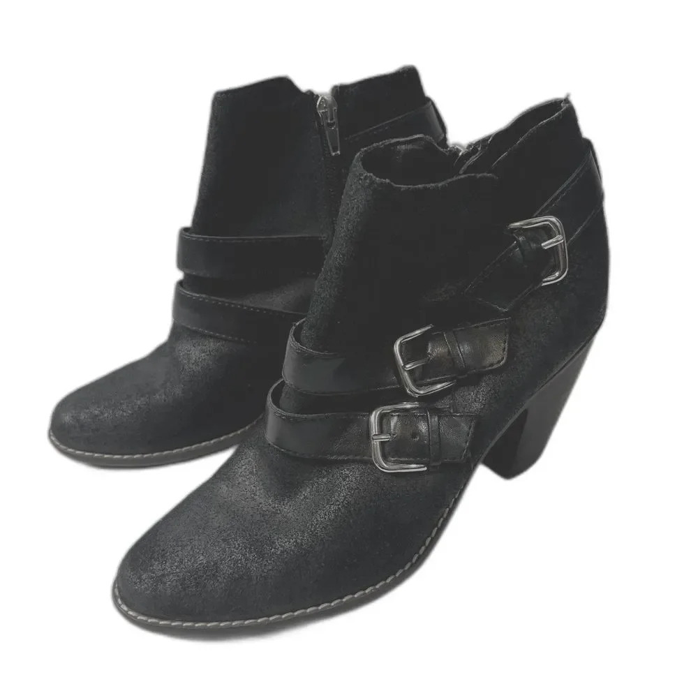 Dolce Vita Heeled Buckle Booties Black Size 9 Casual Edgy Grunge Punk